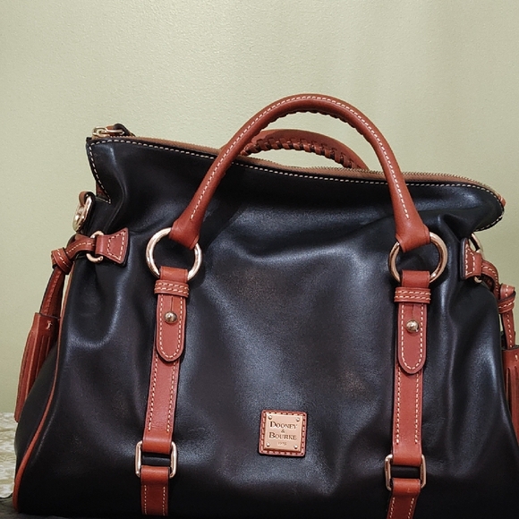Dooney & Bourke Black Leather Briefcase with Brown Trim